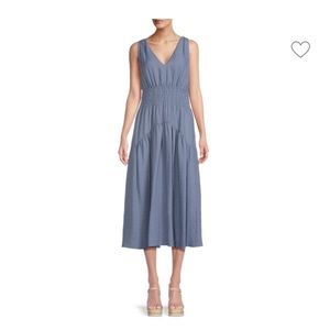 VINCE V-Neck Smocked Dress